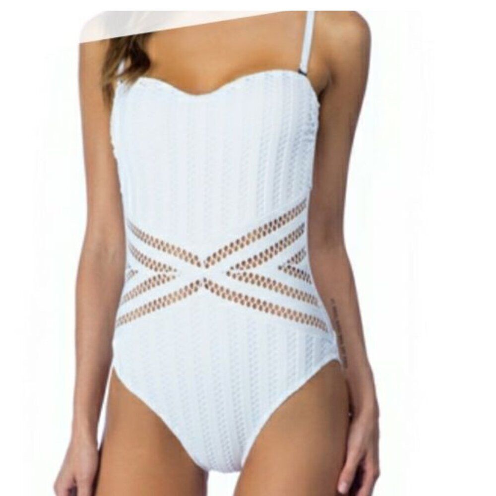 Kenneth Cole White Lace One-Piece Swimsuit Medium